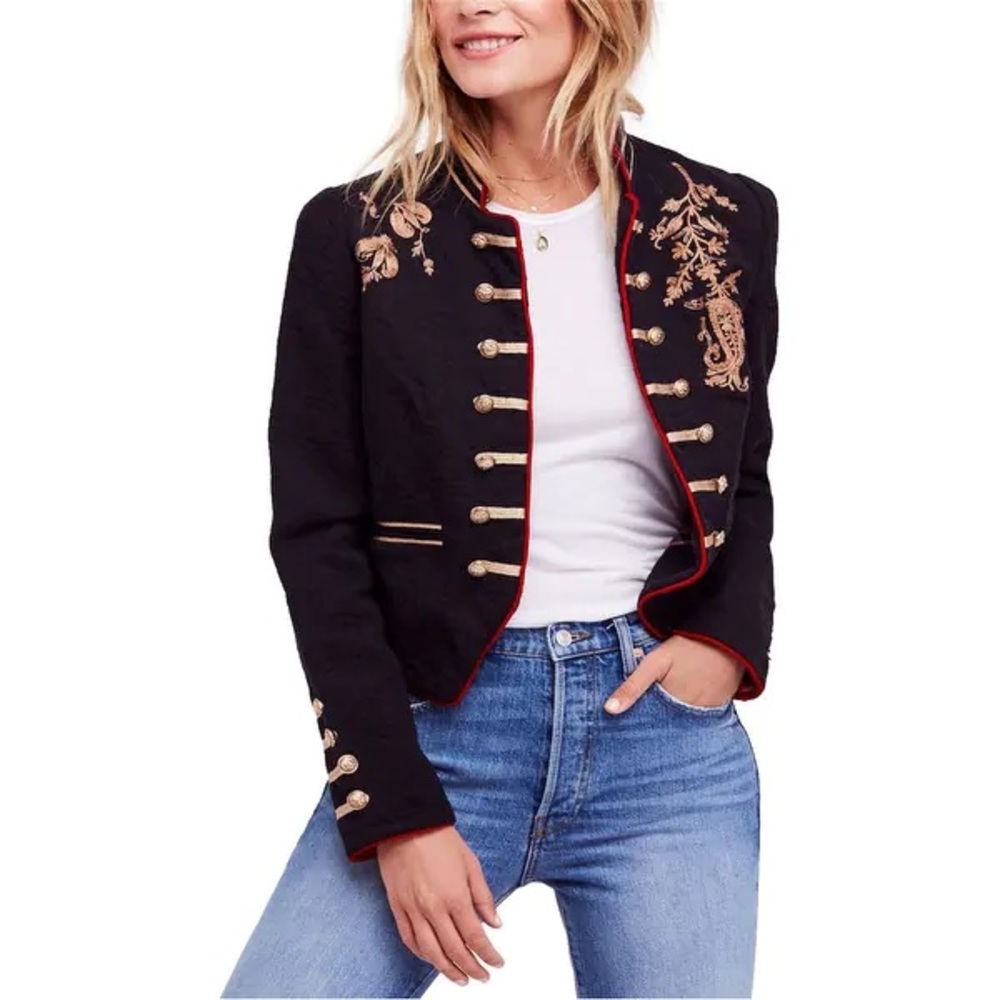 Free People Lauren Band Jacket Military Embroidery